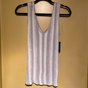 INC shimmer silver stripe tank S